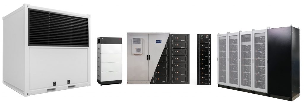 Produktsortiment der FENECON mit Industrial, Heimspeicher und Gewerbespeichern.